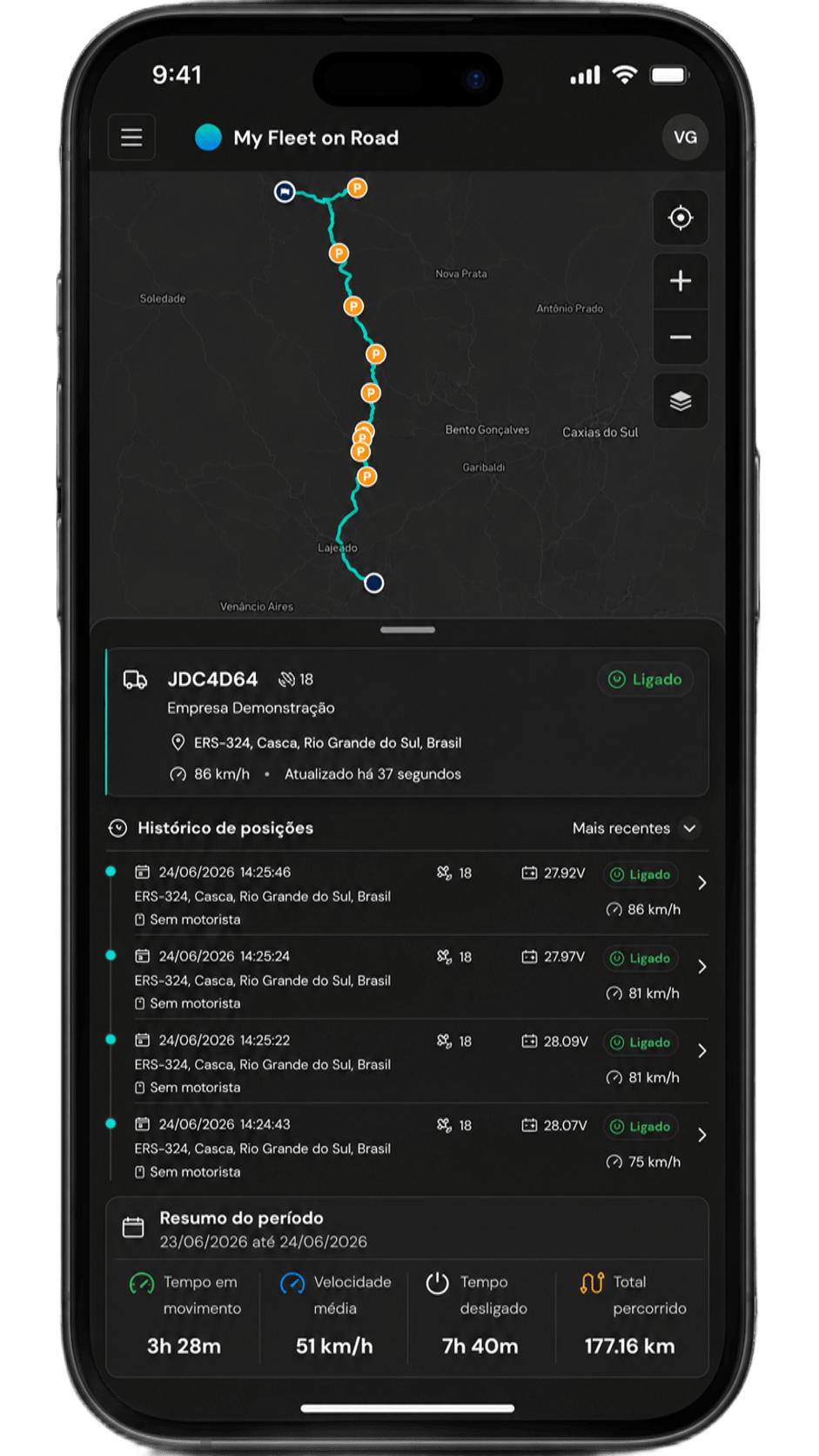 Aplicativo de rastreamento veicular no celular - Motorista e Gestor